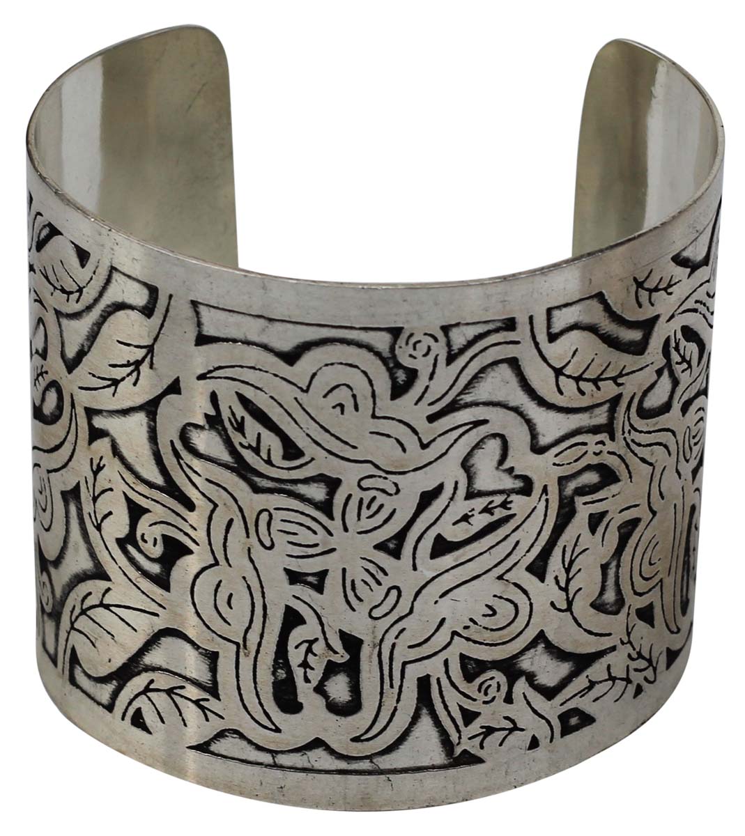 Wholesale Bracelets from India – Antique-Look Cuff Bracelet – Cast in Brass – Nickel Plated & Black Shading – Abstract Pattern – Bracelets in Bulk